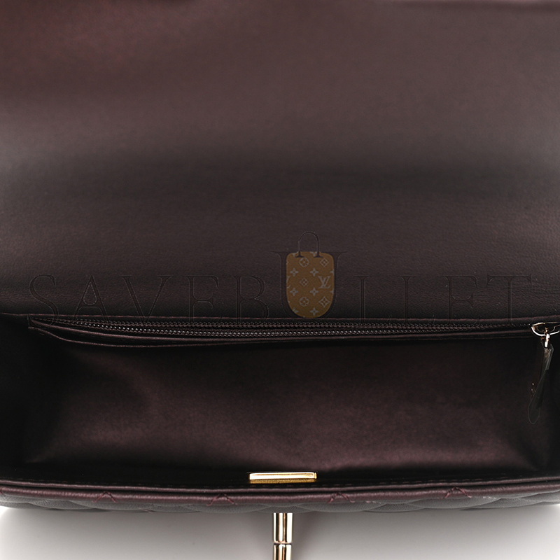 CHANEL LAMBSKIN QUILTED MINI TOP HANDLE RECTANGULAR FLAP LIGHT GOLD DARK BROWN 1106160 (20*13*6cm)